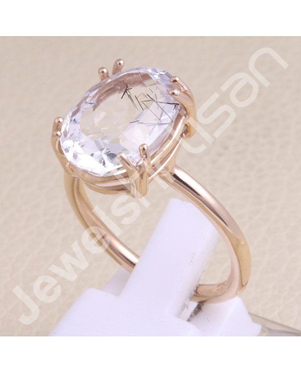 Tourmalinated Quartz Ring 925 Sterling Silver Ring Rose Gold Ring