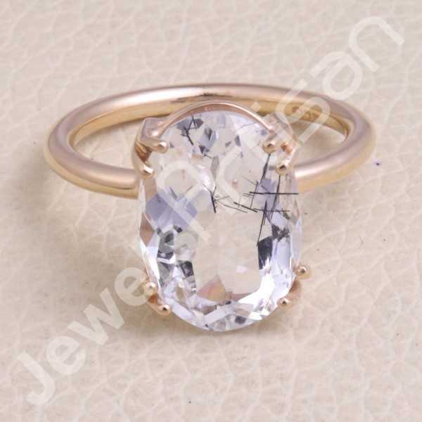 Tourmalinated Quartz Ring 925 Sterling Silver Ring Rose Gold Ring