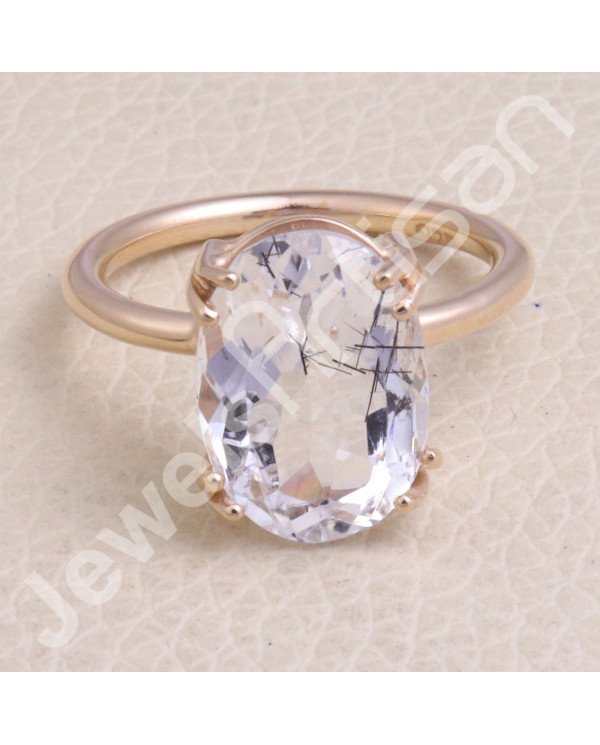 Tourmalinated Quartz Ring 925 Sterling Silver Ring Rose Gold Ring