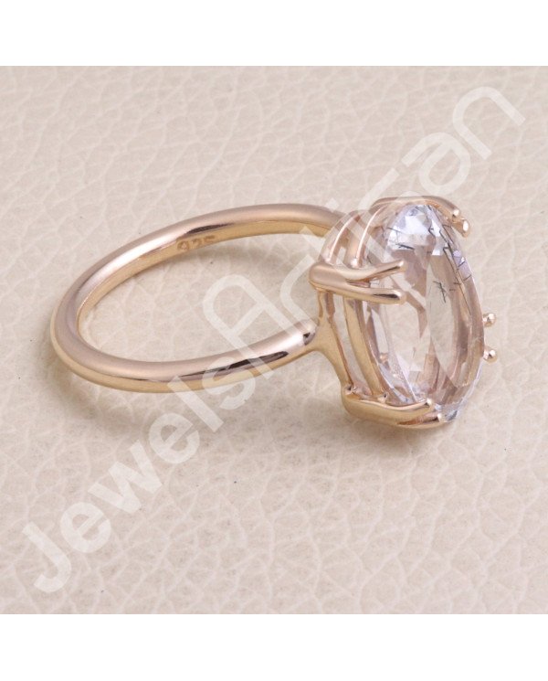 Tourmalinated Quartz Ring 925 Sterling Silver Ring Rose Gold Ring