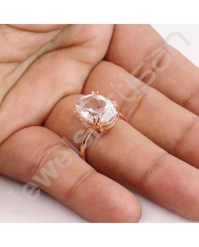 Tourmalinated Quartz Rose Gold-Plated 925 Sterling Silver Ring