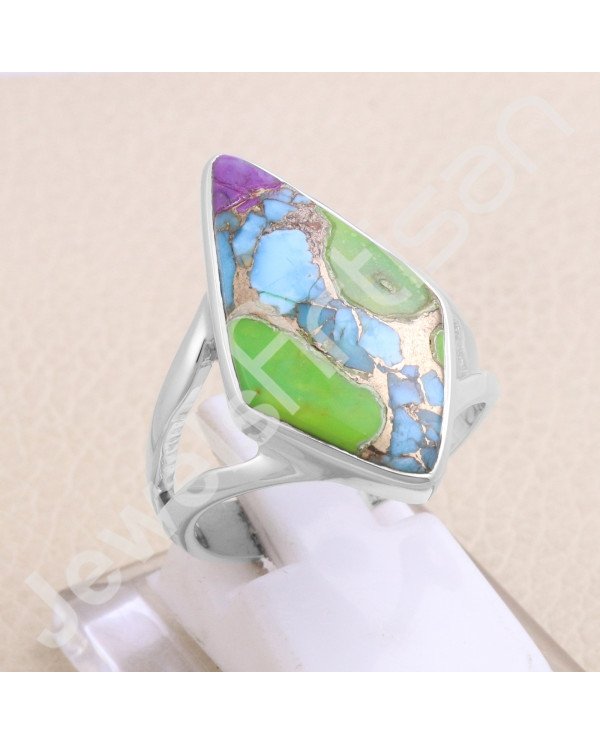 Copper Turquoise Ring 925 Sterling Silver Ring Classic Solitaire Ring