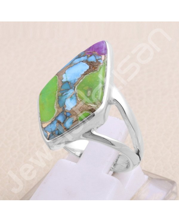 Copper Turquoise Ring 925 Sterling Silver Ring Classic Solitaire Ring