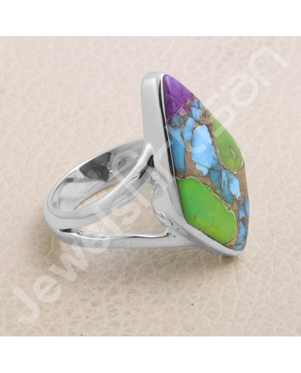 Copper Turquoise Ring 925 Sterling Silver Ring Classic Solitaire Ring