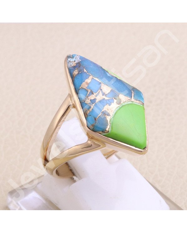 Green Purple Copper Turquoise Ring Rose-Gold Plated Ring Solitaire Ring