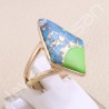 Green Purple Copper Turquoise Ring Rose-Gold Plated Ring Solitaire Ring