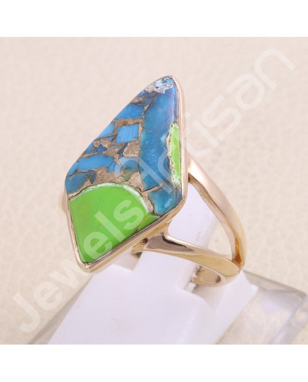 Green Purple Copper Turquoise Ring Rose-Gold Plated Ring Solitaire Ring
