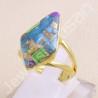 Sterling Silver Green Purple Copper Turquoise 18 K Gold Plated Ring