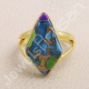 Sterling Silver Green Purple Copper Turquoise 18 K Gold Plated Ring