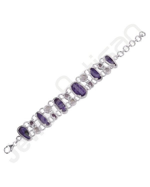 Natural Charoite Bracelet 925 Sterling Silver Bracelet Cluster Bracelet
