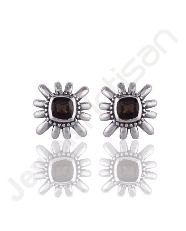 Smoky Quartz Studs 925 Sterling Silver Studs Handcrafted Silver Studs