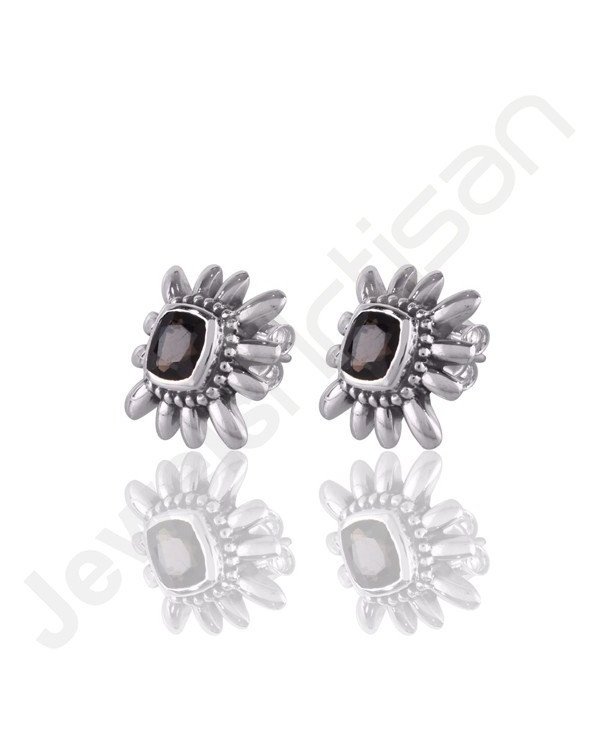 Smoky Quartz Studs 925 Sterling Silver Studs Handcrafted Silver Studs