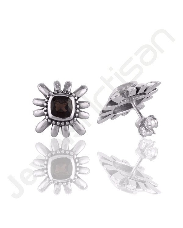 Smoky Quartz Studs 925 Sterling Silver Studs Handcrafted Silver Studs