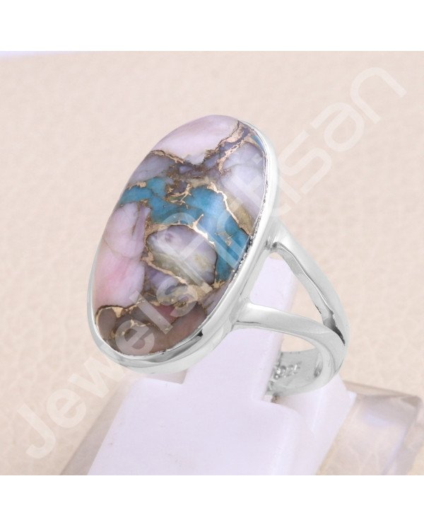 Pink Spiny Oyster Turquoise Ring 925 Sterling Silver Ring Gemstone Ring