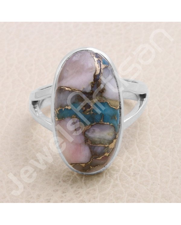 Pink Spiny Oyster Turquoise Ring 925 Sterling Silver Ring Gemstone Ring