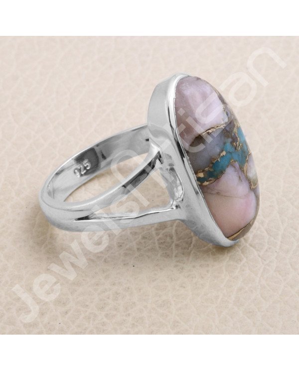 Pink Spiny Oyster Turquoise Ring 925 Sterling Silver Ring Gemstone Ring