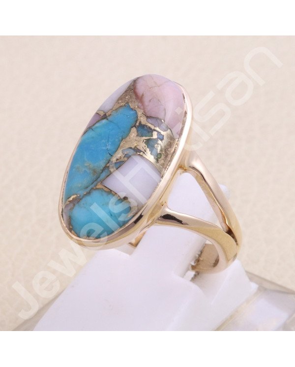 Pink Spiny Turquoise Ring Sterling Silver Ring Rose Gold-Plated Ring