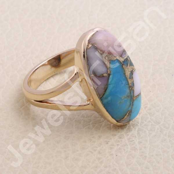 Pink Spiny Turquoise Ring Sterling Silver Ring Rose Gold-Plated Ring