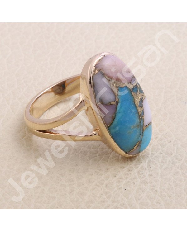 Pink Spiny Turquoise Ring Sterling Silver Ring Rose Gold-Plated Ring