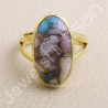 Solid Silver Ring Pink Spiny Oyster Turquoise Ring Gold-Plated Ring