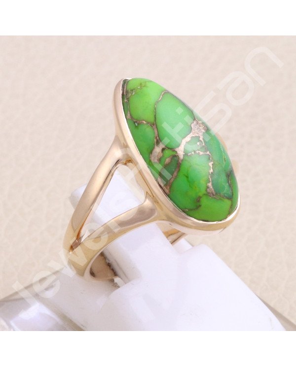 Rose Gold-Plated Green Copper Turquoise 925 Sterling Silver Ring
