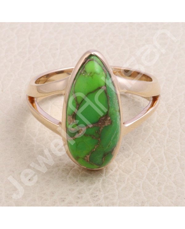 Rose Gold-Plated Green Copper Turquoise 925 Sterling Silver Ring