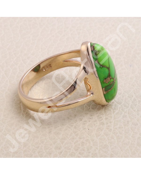 Rose Gold-Plated Green Copper Turquoise 925 Sterling Silver Ring