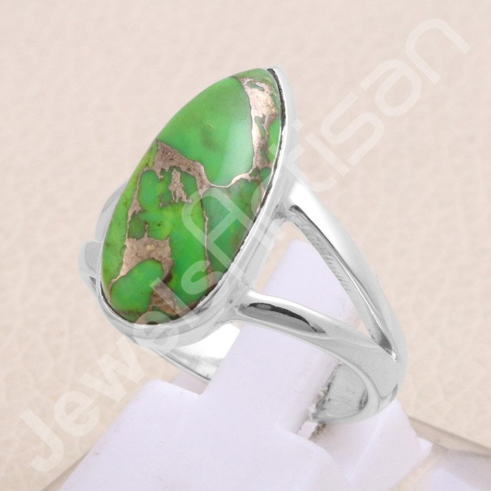 Mohave Green Copper Turquoise 925 Sterling Silver Ring