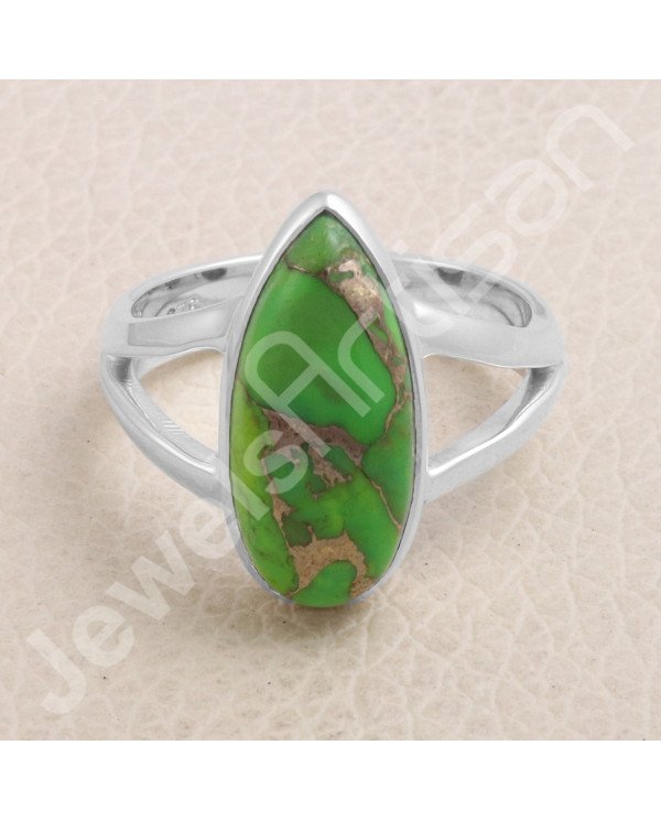 Mohave Green Copper Turquoise 925 Sterling Silver Ring