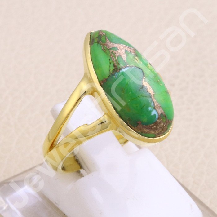 Green Copper Turquoise Gold Vermeil 925 Solid Silver Ring
