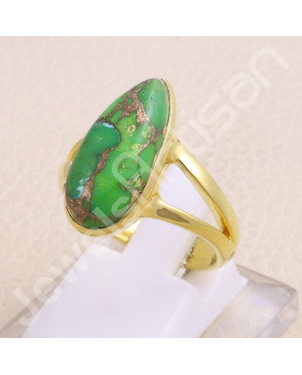 Green Copper Turquoise Gold Vermeil 925 Solid Silver Ring