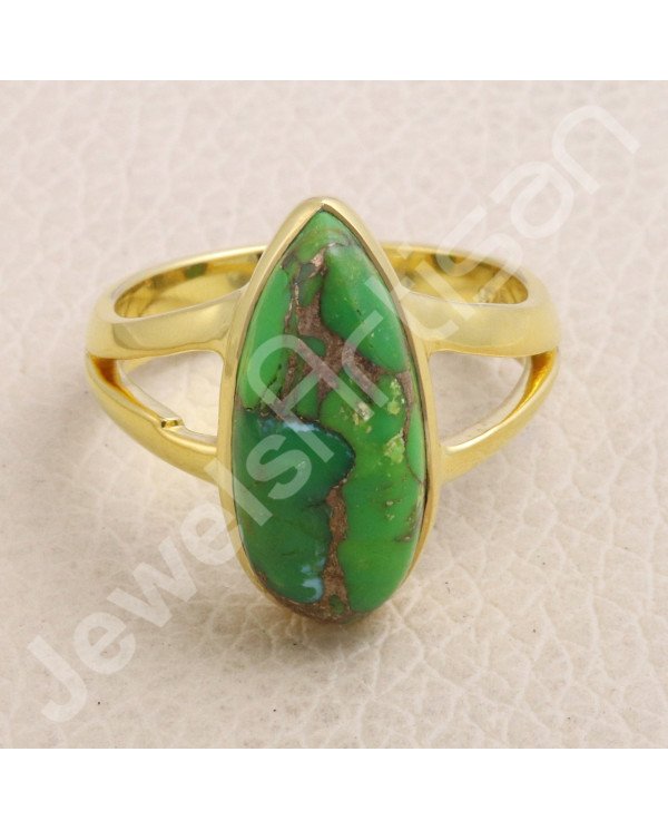 Green Copper Turquoise Gold Vermeil 925 Solid Silver Ring