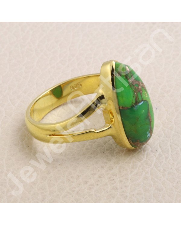 Green Copper Turquoise Gold Vermeil 925 Solid Silver Ring