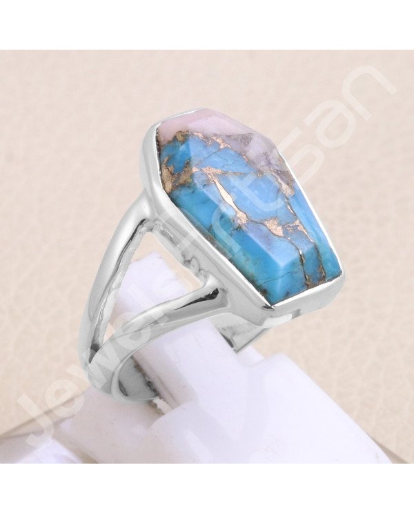 Pink Spiny Oyster Turquoise 925 Sterling Silver Handcrafted Ring