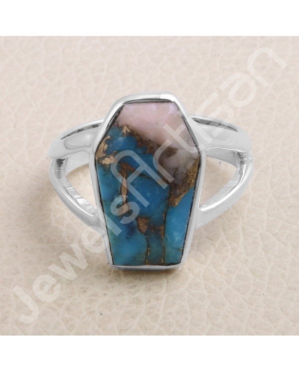 Pink Spiny Oyster Turquoise 925 Sterling Silver Handcrafted Ring
