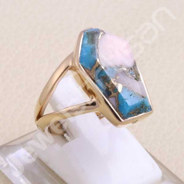 Pink Spiny Turquoise Ring Sterling Silver Ring Rose Gold Plated Ring