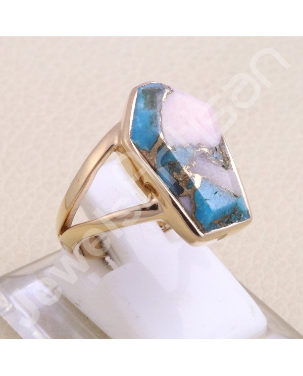 Pink Spiny Oyster Turquoise 18K Rose Gold Plated 925 Sterling Silver Ring
