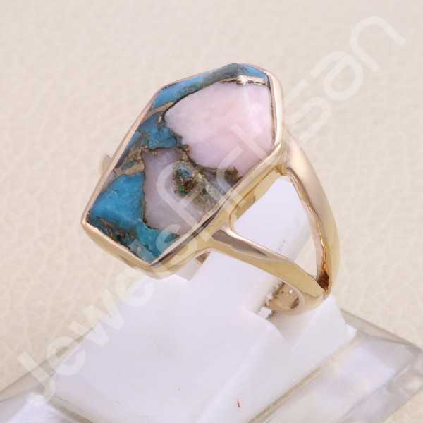 Pink Spiny Turquoise Ring Sterling Silver Ring Rose Gold Plated Ring