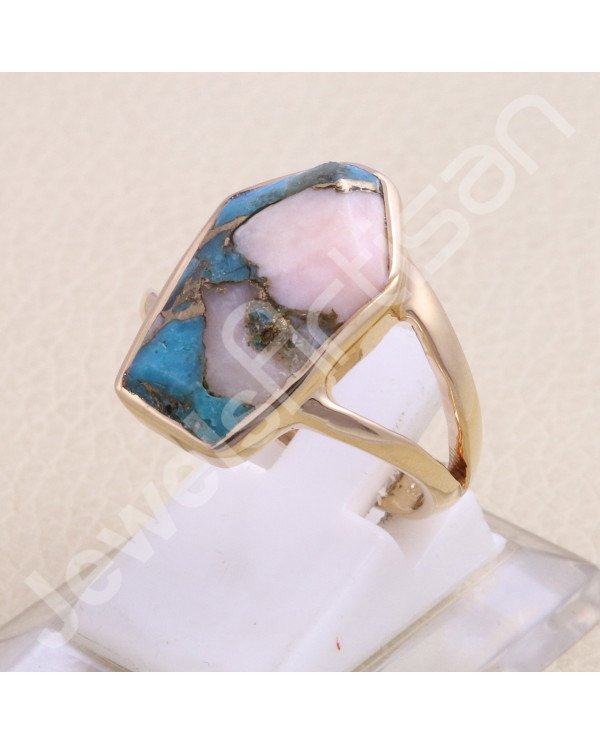 Pink Spiny Oyster Turquoise 18K Rose Gold Plated 925 Sterling Silver Ring