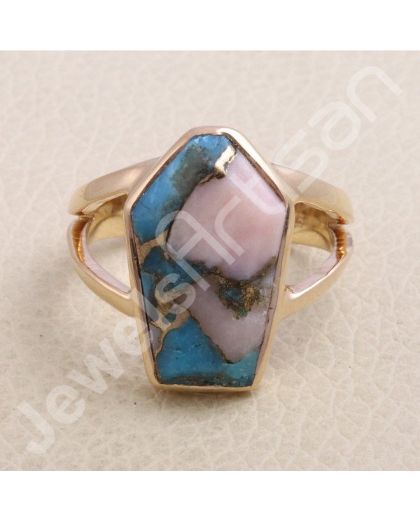 Pink Spiny Oyster Turquoise 18K Rose Gold Plated 925 Sterling Silver Ring