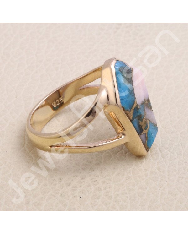 Pink Spiny Oyster Turquoise 18K Rose Gold Plated 925 Sterling Silver Ring