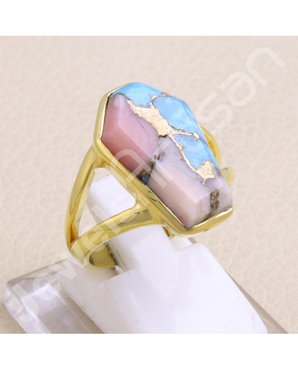 Gold Vermeil Pink Spiny Oyster Turquoise Ring