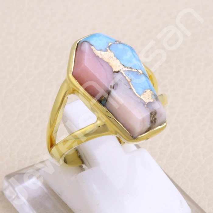 Gold Vermeil Pink Spiny Oyster Turquoise Ring
