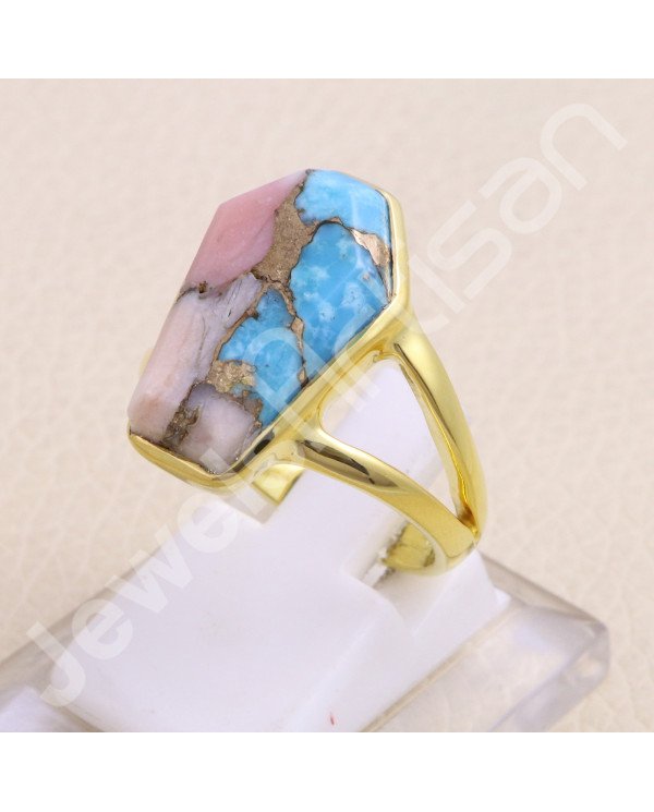 Gold Vermeil Pink Spiny Oyster Turquoise Ring