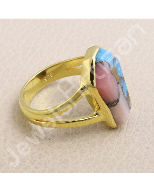 Gold Vermeil Pink Spiny Oyster Turquoise Ring