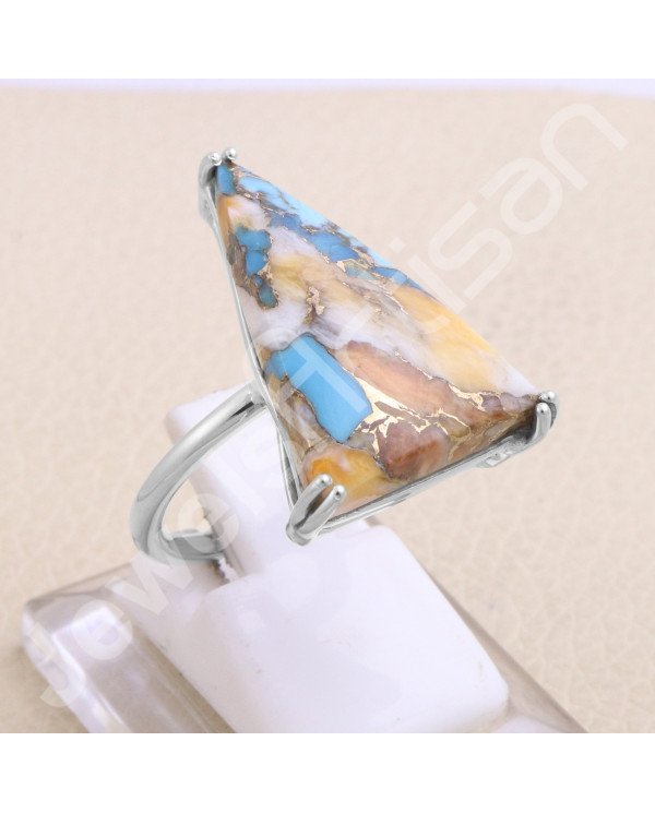 925 Sterling Silver Orange Spiny Oyster Turquoise Ring