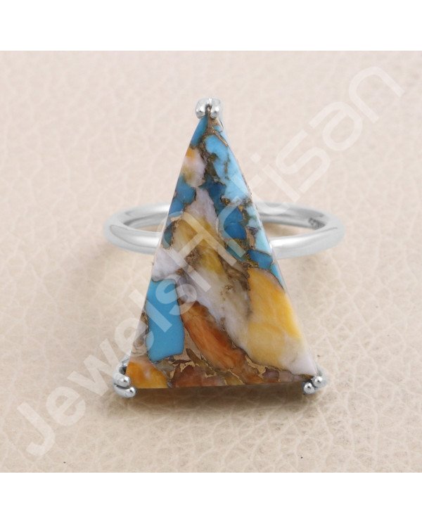 925 Sterling Silver Orange Spiny Oyster Turquoise Ring