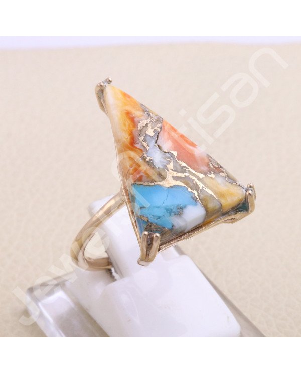 18K Rose Vermeil Spiny Oyster Turquoise 925 Sterling Silver Ring