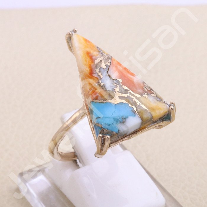 18K Rose Vermeil Spiny Oyster Turquoise 925 Sterling Silver Ring
