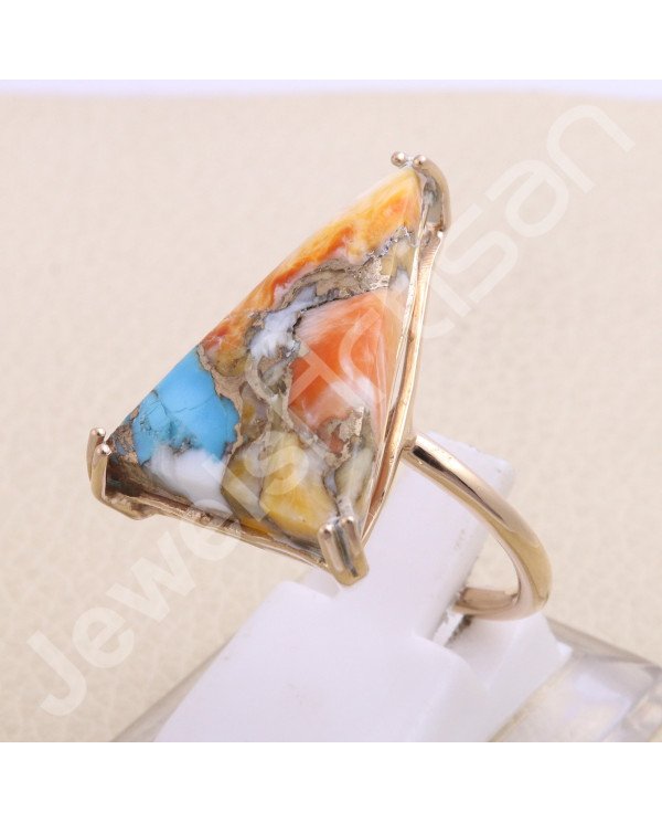 18K Rose Vermeil Spiny Oyster Turquoise 925 Sterling Silver Ring
